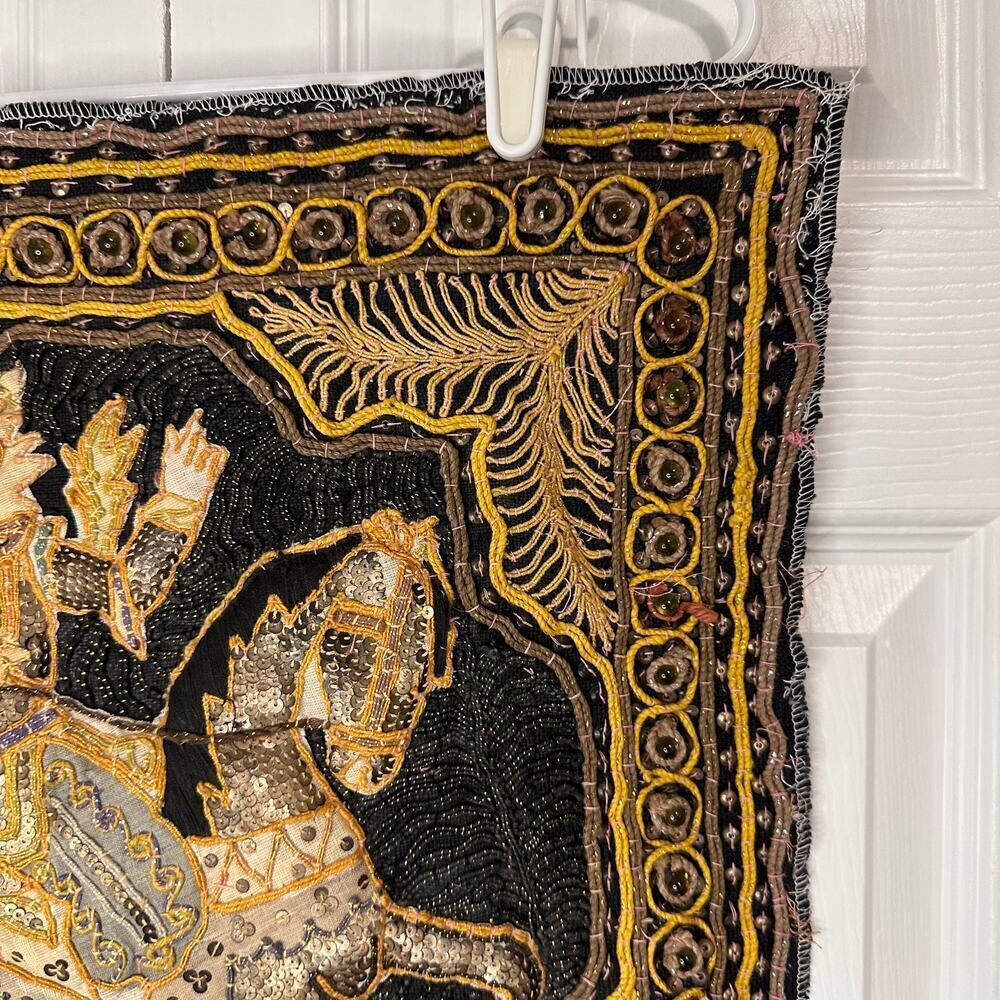 Antique Burmese Kalaga Embroidered Hand Sewn Horse Tapestry Flawed - Picture 5 of 14